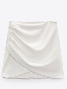 Zara White Mini Draped Ruched Skirt XS